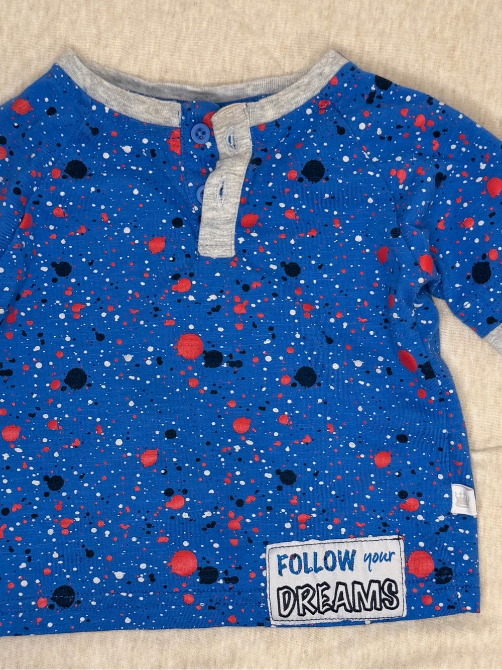 Rosie Pope Baby Boy Layered Long Sleeve Shirt 12M Blue Paint Splatter